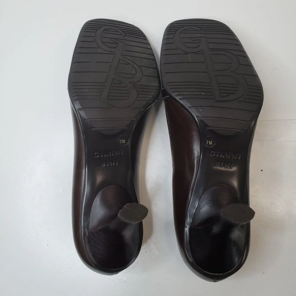 Gianni Bini Square Toe Pump Sz 7 Brown Leather Slip On Heeled Career Dress Shoe - Picture 8 of 11